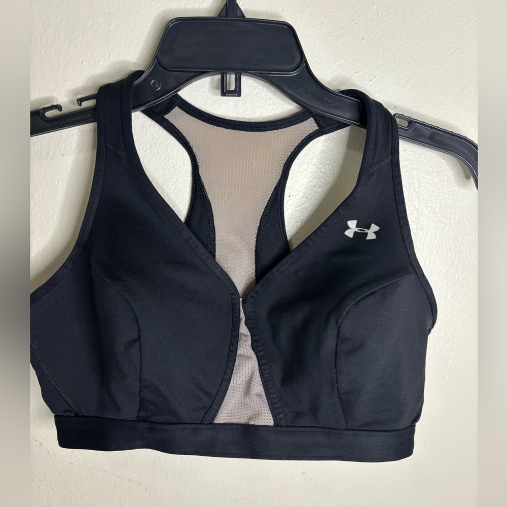 Under Armour Black Sports Bra with Zip-Front and Breathable Panels
